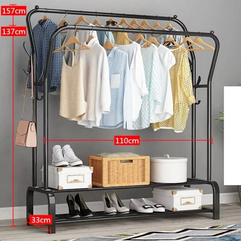 Grande Porte-Manteau En Métal Vêtements Double Pôle,Support Cintre à Chaussures