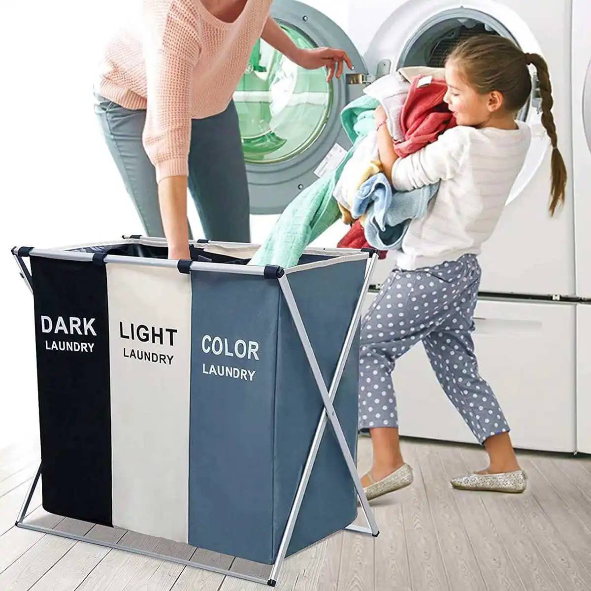 Panier à linge 3 sections pliable