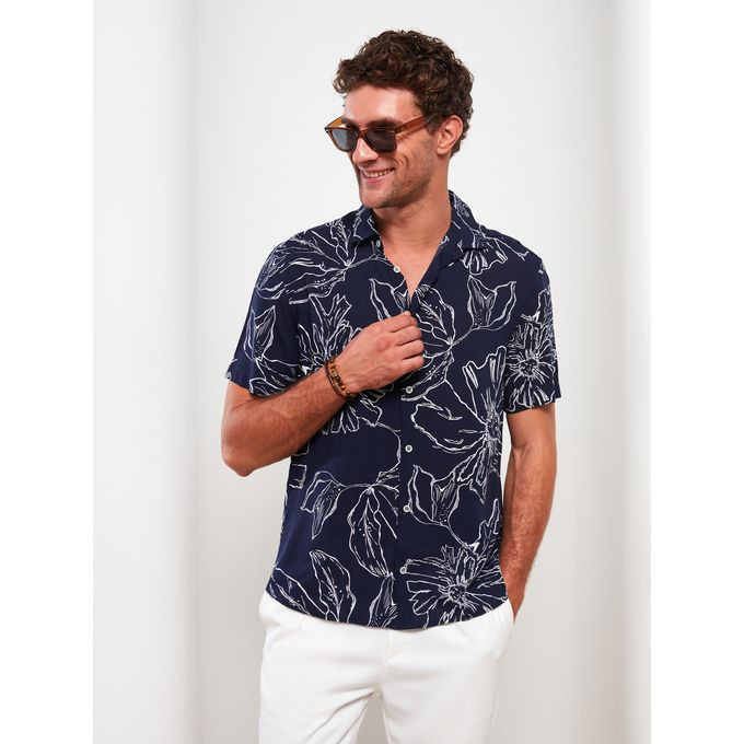 Chemise en viscose à motifs, manches courtes, coupe confortable, pour hommes