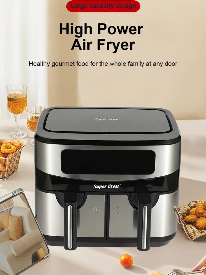 SUPER CREST - Friteuse sans huile - 12L Familiale - Air fryer - 2 paniers