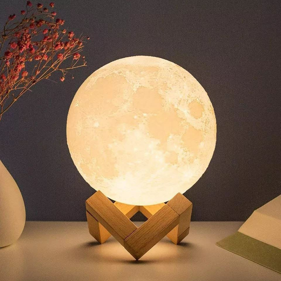 Moon Light Moon Lamp , lune allumée motif gravé , Lampe LED tactile/rechargeable/7 couleurs