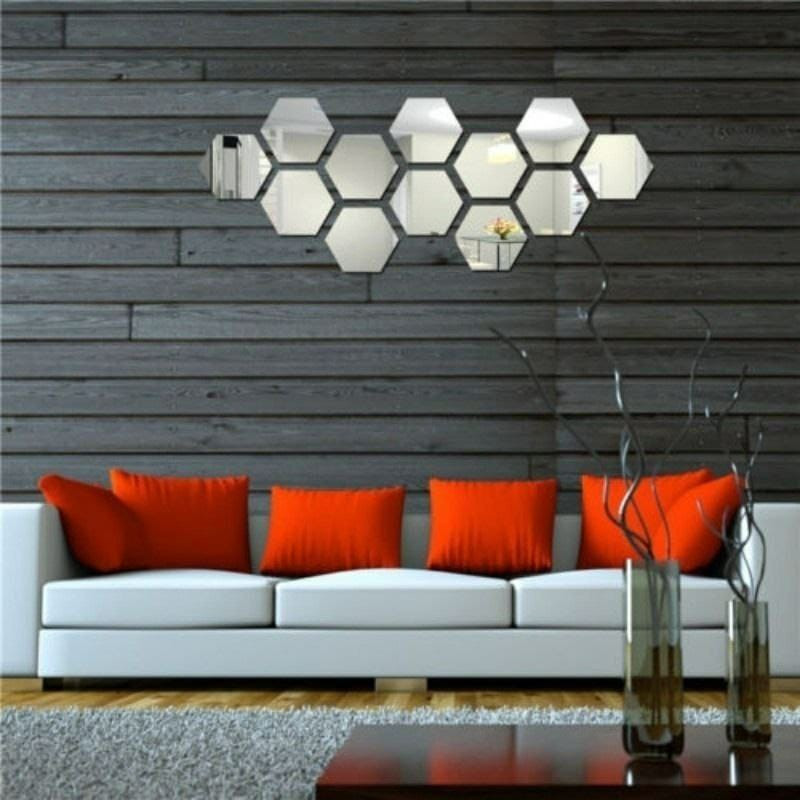 12 pièces miroir hexagonal de décoration argenté 12/11 cm