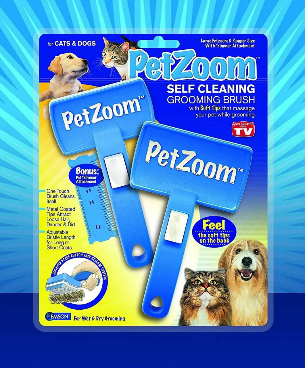 Brosse double face pour enlever les poils de chien et de chat des vêtements et des meubles - Bleu