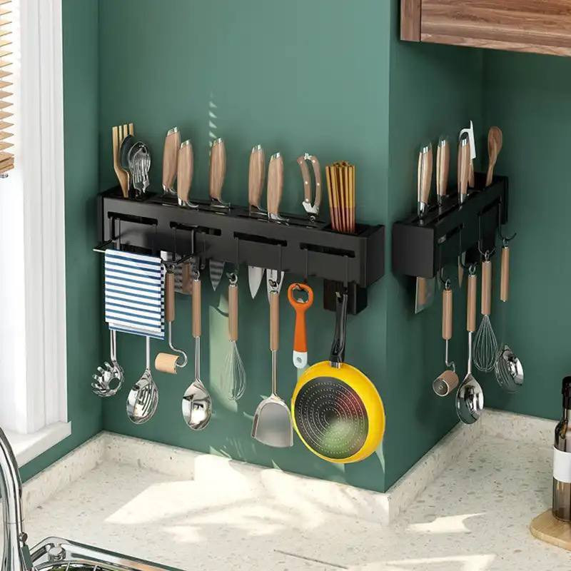 Porte-couteau, Étagère de cuisine murale en acier inoxydable,Supports knife avec crochet