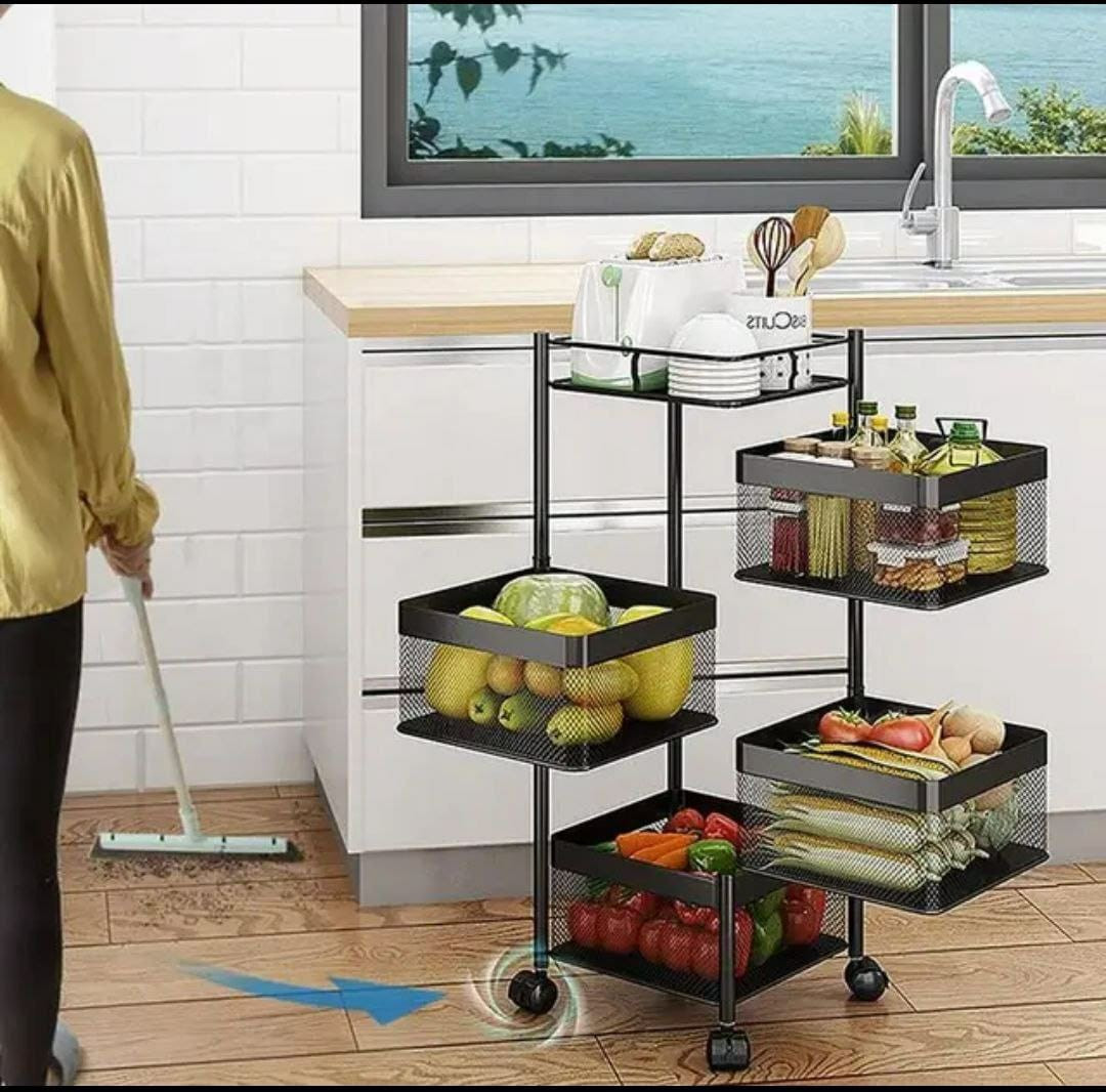 Étagère à légumes rotative à 5 niveaux sur 360 degrés carré-Noir