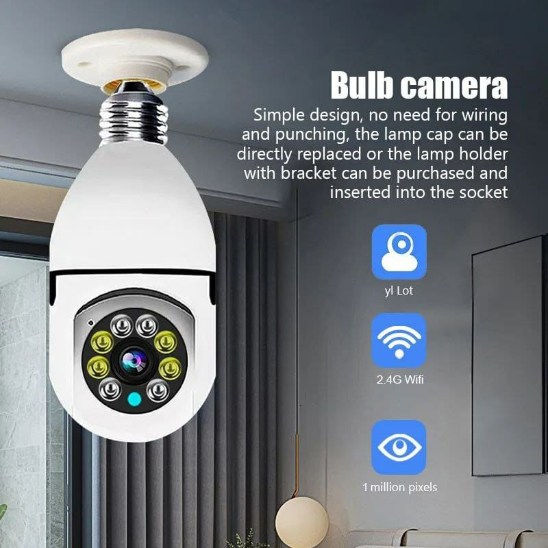 Caméra sécurité ampoule 1080P 360 degrés Panoramique Caméra WiFi sans fil